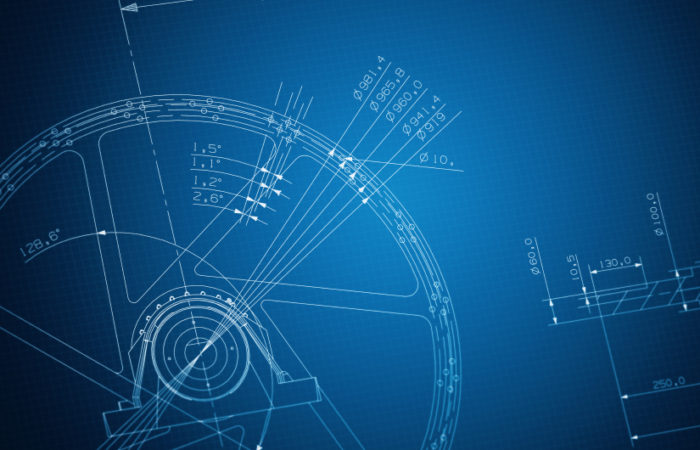 Blueprint detail from isometric view with depth of field