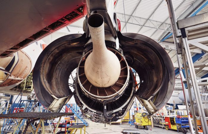 Engine of the airplane under heavy maintenance